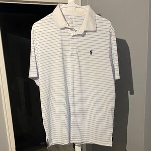 Polo by Ralph Lauren Men's White Polo with Blue Stripes